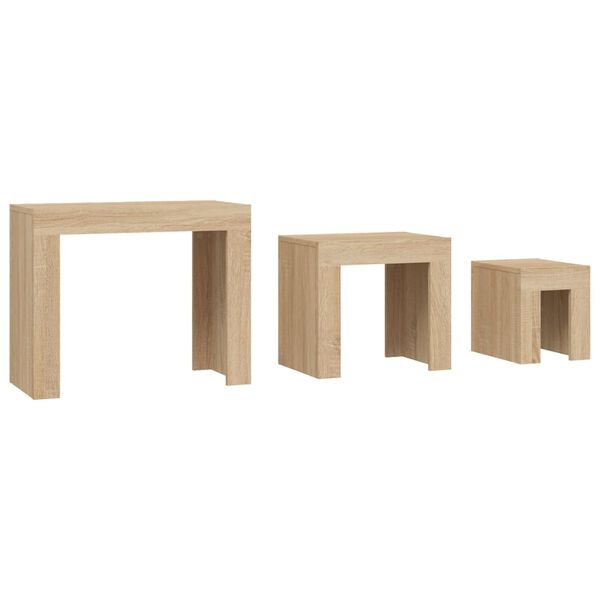 vidaXL Stoliki wsuwane pod siebie, 3 szt., dąb sonoma