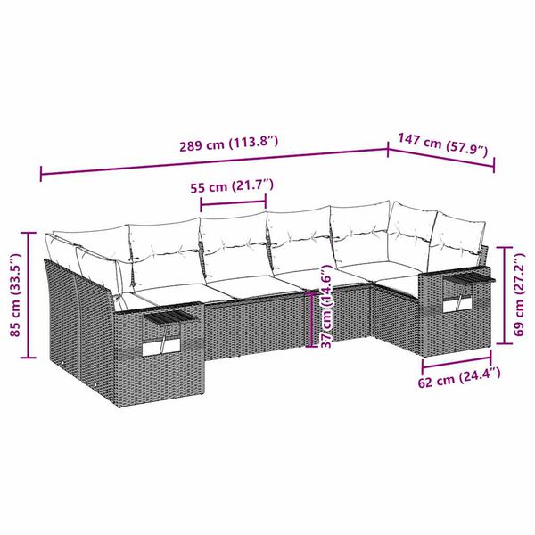 vidaXL 7-cz. zestaw wypoczynkowy do ogrodu, z poduszkami, jasnoszary