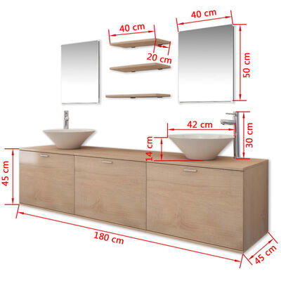 vidaXL 10-częściowy zestaw mebli łazienkowych ze zlewami i kranami