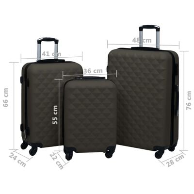 vidaXL Zestaw twardych walizek na kółkach, 3 szt., antracytowy, ABS
