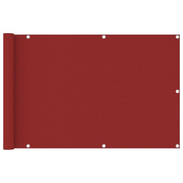 vidaXL Parawan balkonowy, czerwony, 90x400 cm, HDPE