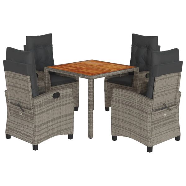 vidaXL 5-cz. zestaw mebli ogrodowych z poduszkami, szary, rattan PE