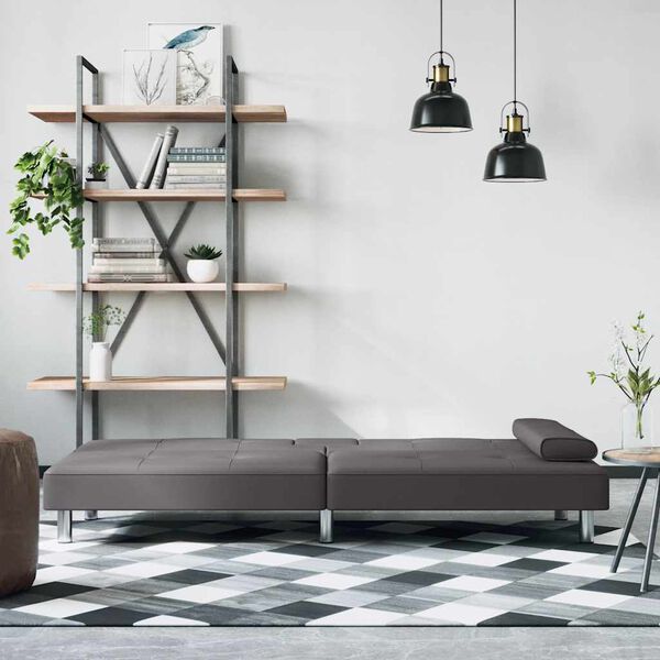 vidaXL Kanapa z uchwytami na napoje, szara, obita sztuczną skórą