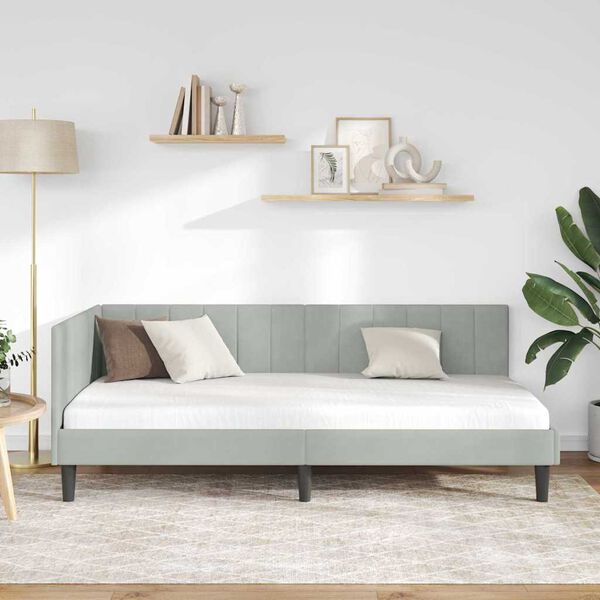 vidaXL Rama łóżka narożnego Jasnoszary 90 cm x 190 cm Aksamit