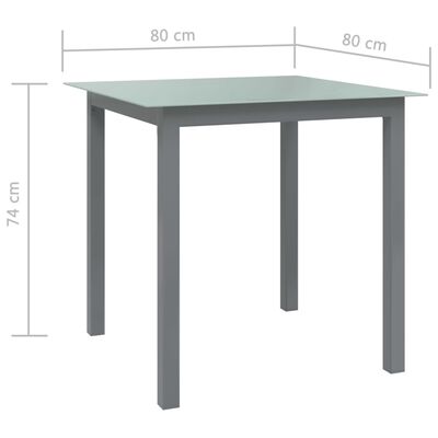 vidaXL Stół ogrodowy, jasnoszary, 80x80x74 cm, aluminium i szkło