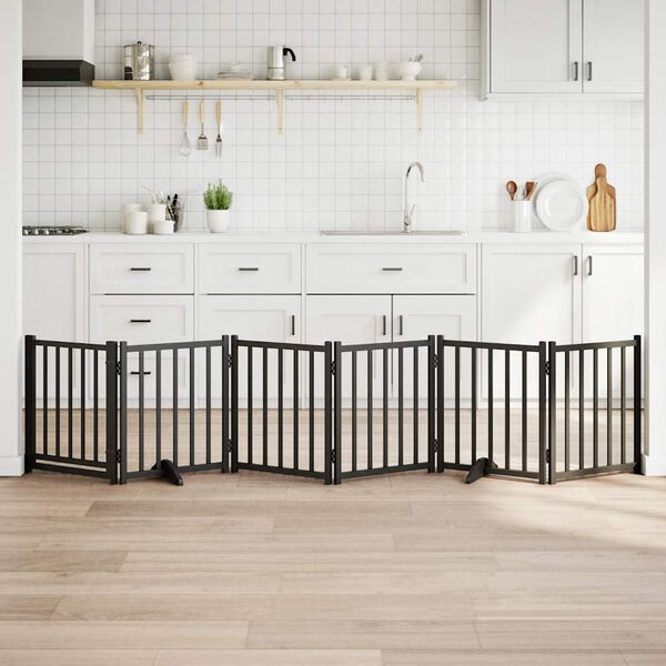 vidaXL Składana bramka dla psa, z drzwiami, 6 paneli, czarna, 300 cm