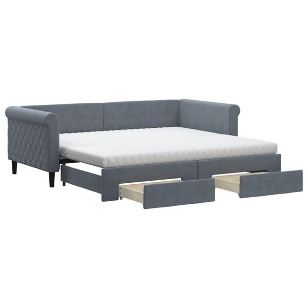 vidaXL Sofa rozsuwana z szufladami, ciemnoszara, 90x190 cm, aksamit
