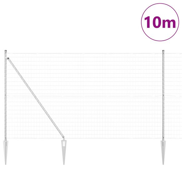 vidaXL Ogrodzenie z słupkiem Srebrny 1,5 x 10 m Stal