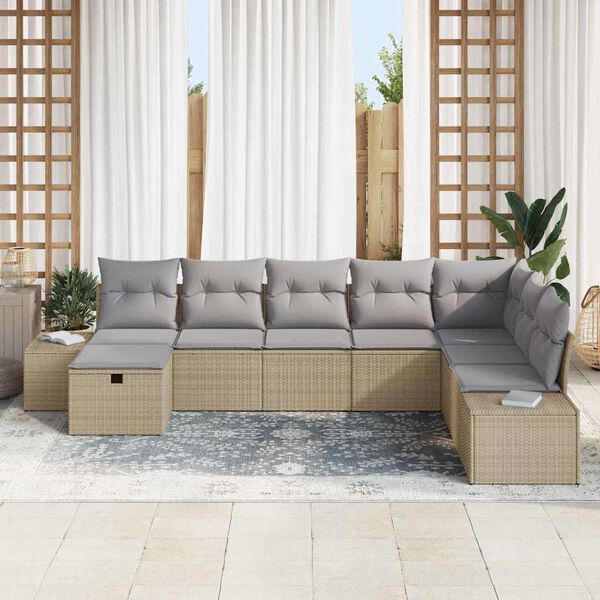 vidaXL Zestaw Sof na Ogr&oacute;d 8 pcs Beżowy 55 x 62 x 69 cm Polirattan