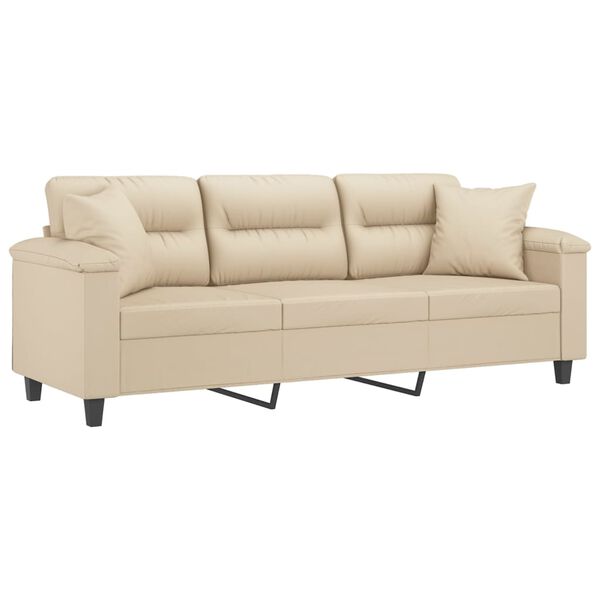 vidaXL 3-osobowa sofa z poduszkami, kremowa, 180 cm, mikrofibra