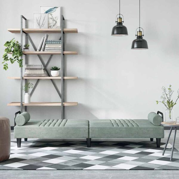 vidaXL Rozkładana kanapa z podłokietnikami, jasnoszara, aksamitna