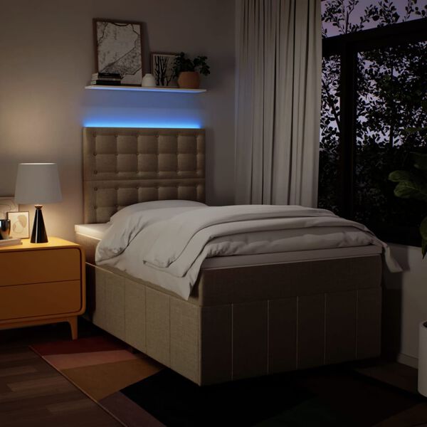 vidaXL Ł&oacute;żko kontynentalne z materacem, kremowe, tkanina, 120x200 cm