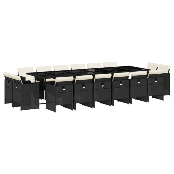 vidaXL 17-cz. zestaw mebli ogrodowych z poduszkami, czarny, rattan PE