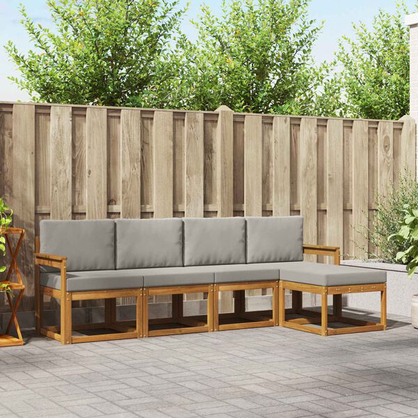 vidaXL Zestaw sof na zewnątrz z poduszką 5 pcs Naturalny i Jasny Szary