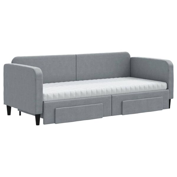 vidaXL Sofa rozsuwana z szufladami, jasnoszara, 80x200 cm, tkanina