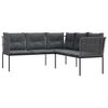 vidaXL Narożna sofa ogrodowa z poduszkami, czarna, stal i textilene