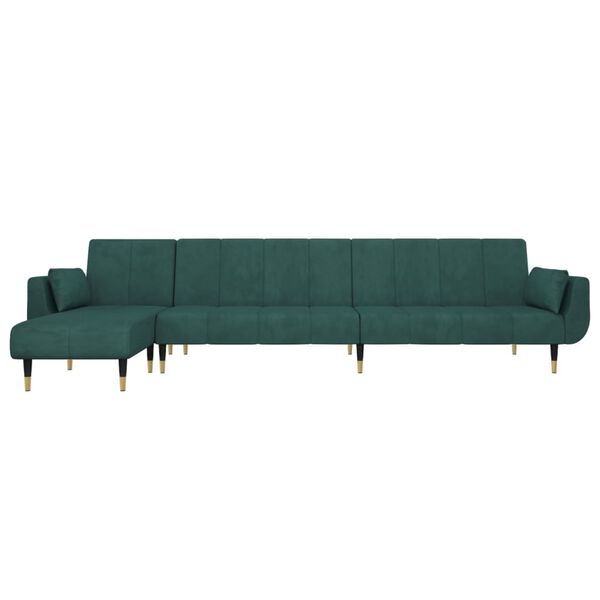 vidaXL Sofa rozkładana L, ciemnozielona, 275x140x70 cm, aksamit
