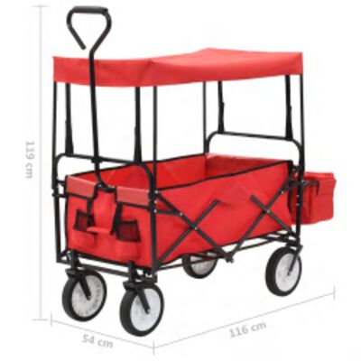 vidaXL Składany wózek ręczny z zadaszeniem, stalowy, czerwony