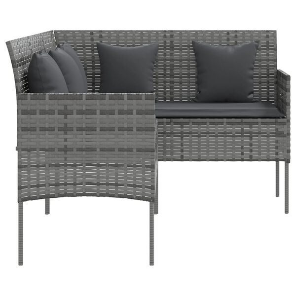 vidaXL Sofa w kształcie litery L z poduszkami, rattan PE, szara