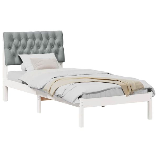 vidaXL Ramka łóżka z tapicerowanym wezgłowiem Biały 90 x 200 cm