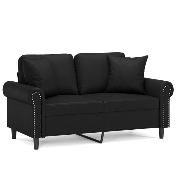 vidaXL 2-osobowa sofa z poduszkami, czarna, 120 cm, sztuczna sk&oacute;ra