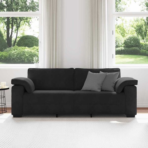 vidaXL Sofa 3-osobowa, czarny, 220x77x82 cm, tapicerowana aksamitem