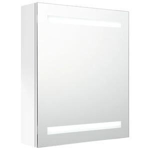 vidaXL Szafka łazienkowa z lustrem i LED, lśniąca biel, 50x14x60 cm