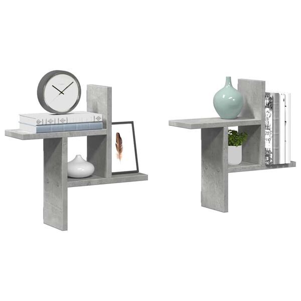 vidaXL P&oacute;łki ścienne, 2 szt., szarość betonu, 38x12x38 cm