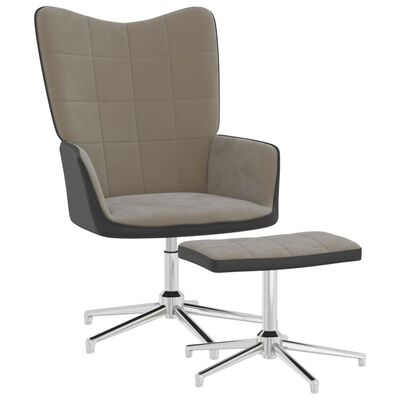 vidaXL Fotel z podnóżkiem, jasnoszary, aksamit i PVC
