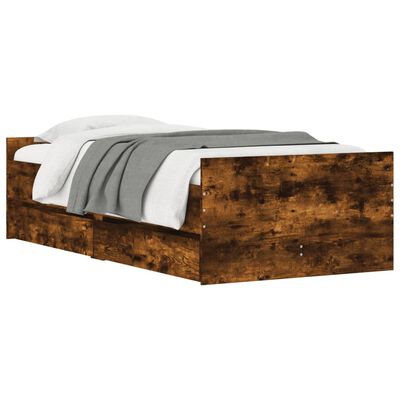 vidaXL Rama łóżka z szufladami, przydymiony dąb, 75x190 cm