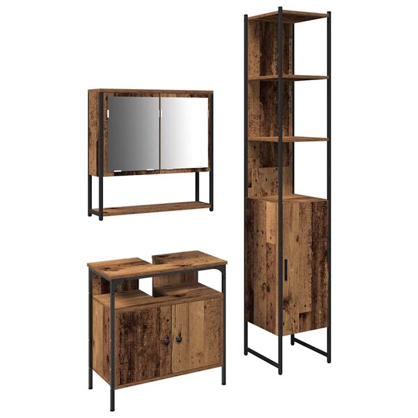 vidaXL Zestaw mebli łazienkowych z p&oacute;łką z drzwiami 3 pcs Stare drewno