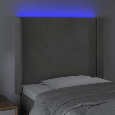 vidaXL Zagłówek do łóżka z LED, jasnoszary, 83x16x118/128 cm, aksamit