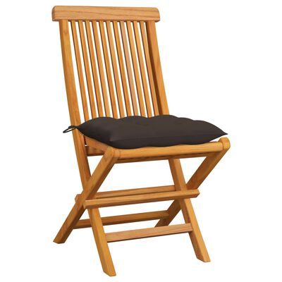 vidaXL Krzesła ogrodowe, poduszki taupe, 6 szt., drewno tekowe