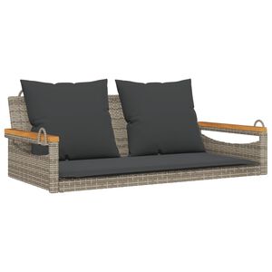 vidaXL Ławka bujana z poduszkami, szara, 109x62x40 cm, polirattan