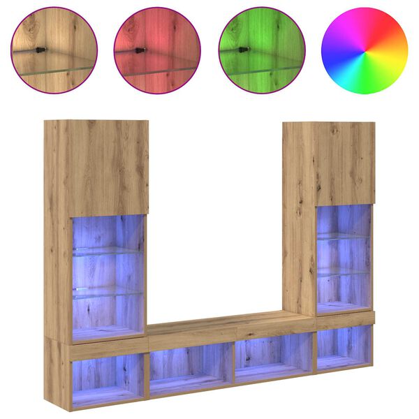 vidaXL Jednostki TV na ścianę z LED z LED 5 pcs Dąb rzemieślniczy