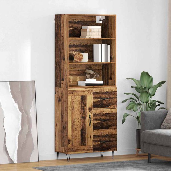 vidaXL Highboard z szufladą 2 pcs Stare drewno Materiał drewnopochodny