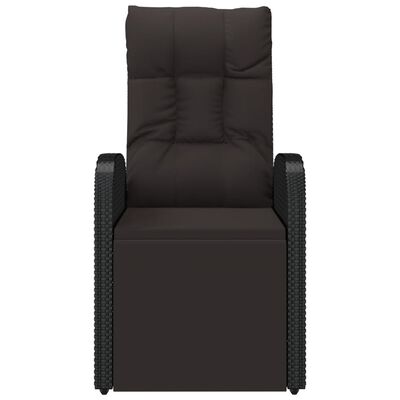 vidaXL Rozkładane krzesło ogrodowe z poduszką, polirattan, czarne