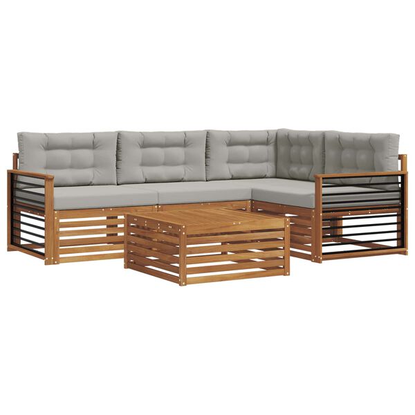 vidaXL Zestaw sof na zewnątrz z poduszką 5 pcs Naturalny i Jasny Szary