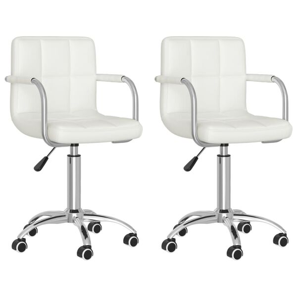 vidaXL Obrotowe krzesła stołowe, 2 szt., białe, sztuczna sk&oacute;ra