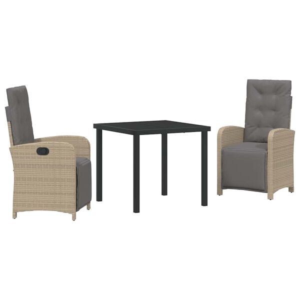 vidaXL Zestaw do jadalni w ogrodzie z poduszką 3 pcs Beżowy polirattan