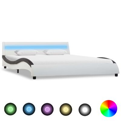 vidaXL Rama łóżka z LED, biało-czarna, sztuczna skóra, 160 x 200 cm