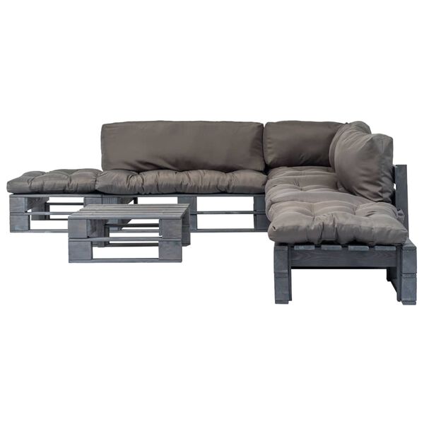 vidaXL 6-cz. zestaw ogrodowy, szare poduszki, palety z drewna