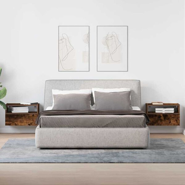 vidaXL Wiszące szafki nocne, 2 szt., przydymiony dąb, 45x26x28,5 cm