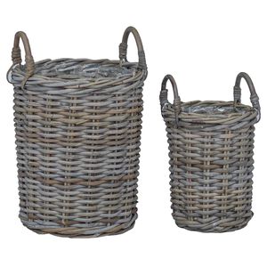 vidaXL Kosz na rośliny z przechowywaniem 2 pcs Szary Rattan Kubu