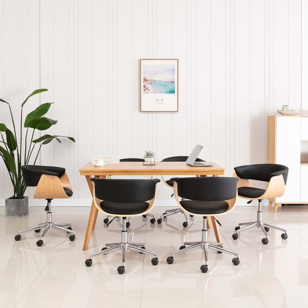 vidaXL Obrotowe krzesła stołowe, 6 szt., czarne, obite sztuczną sk&oacute;rą