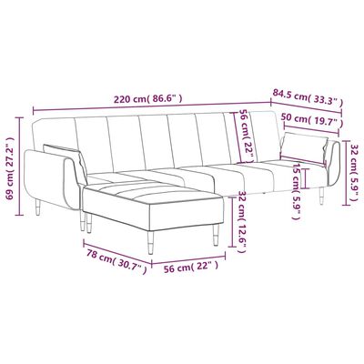 vidaXL 2-osobowa kanapa, podnóżek i 2 poduszki, jasnozielona, aksamit