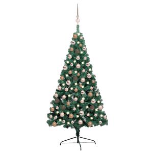vidaXL Choinka z lampkami i bombkami, poł&oacute;wka, zielona, 120 cm