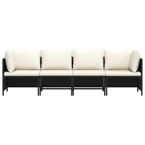 vidaXL 4-osobowa sofa ogrodowa z poduszkami, polirattan, czarna