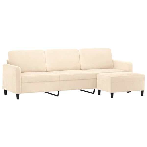 vidaXL 3-osobowa sofa z podn&oacute;żkiem, kremowa, 210 cm, aksamit