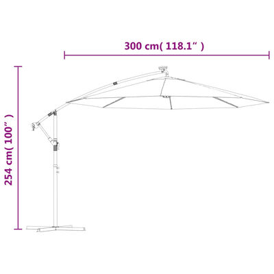 vidaXL Parasol wiszący z LED i stalowym słupkiem, 300 cm, taupe